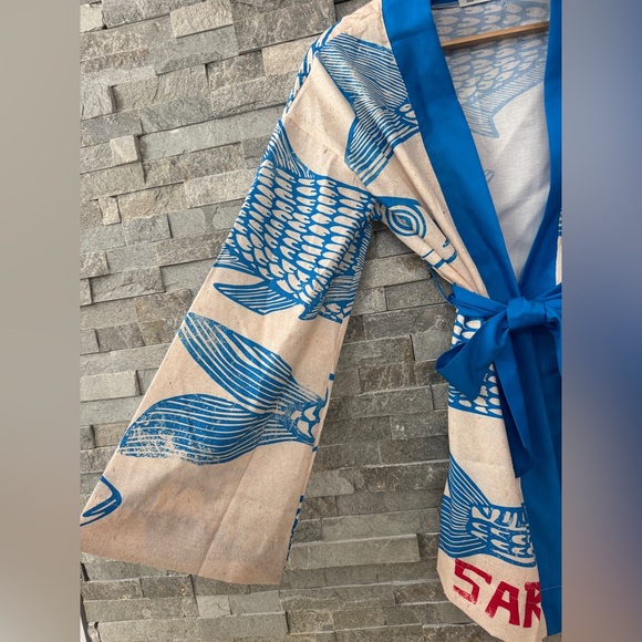 Blue Fish Swimsuit Bathing Suit Coverup Kimono Mini Dress Small - Picture 3 of 11